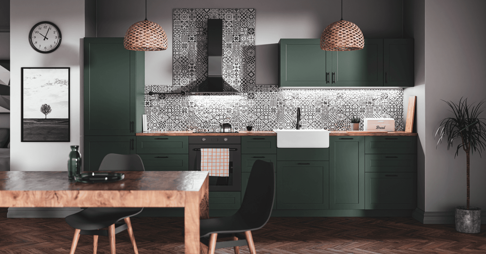 cuisine aux meubles vert chasseur