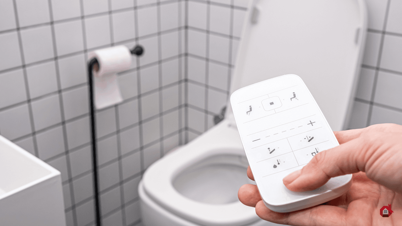 Une salle de bain moderne équipée d'une toilette intelligente de luxe avec commandes avancées