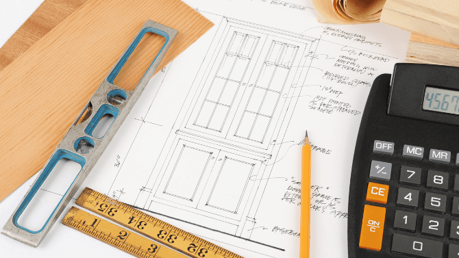 plan de construction avec une calculatrice