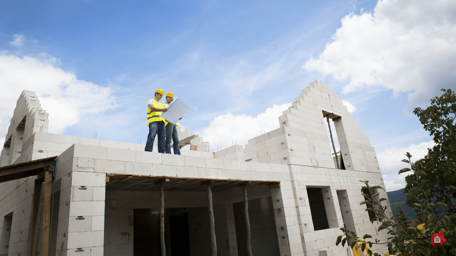 deux entrepreneurs sur une maison en construction&nbsp;