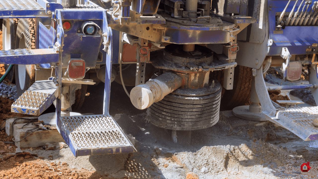 Foreuse de puits d'eau en action sur un site de construction