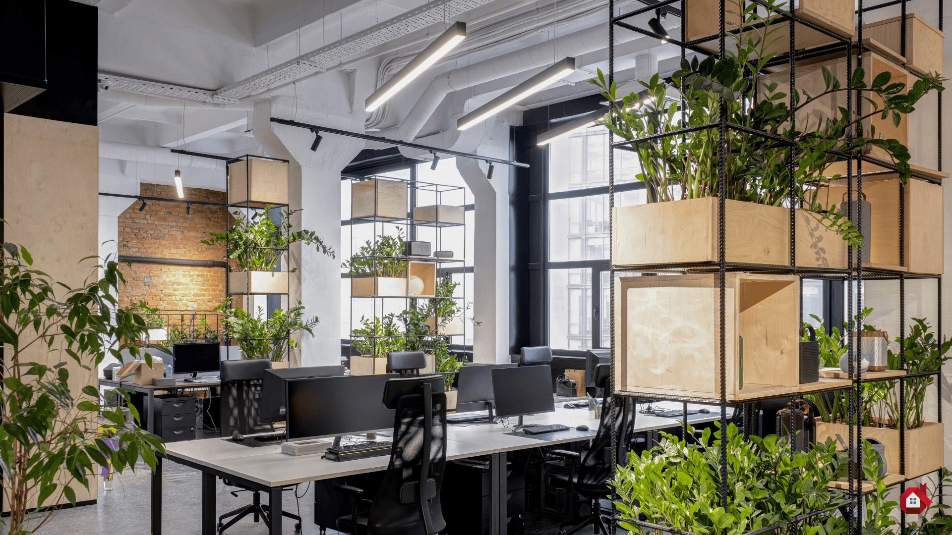 bureau en open space avec tuyaux apparent decoratif&nbsp;