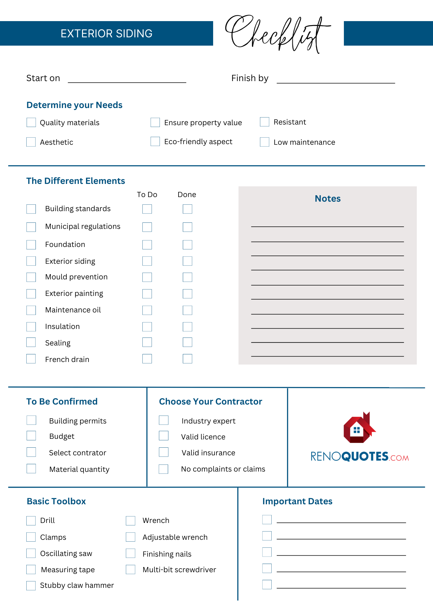 exterior siding checklist