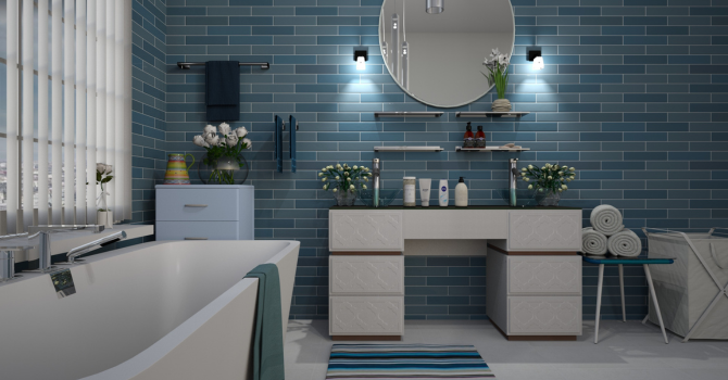 Salle de bain bleu gris