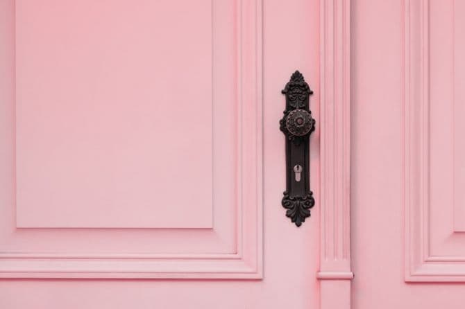 Pink door with door handle