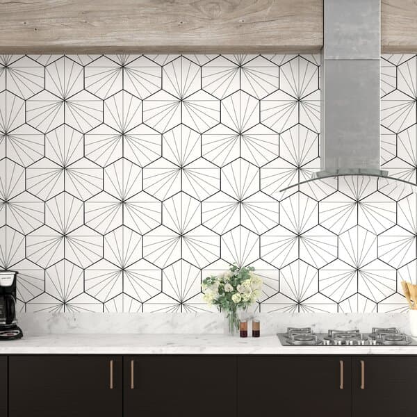 Tile black and white hexagon