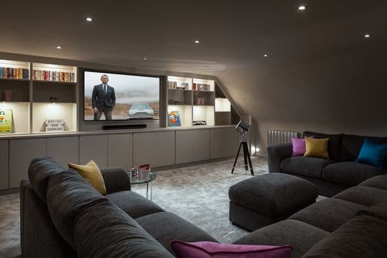 home theatre with custom-made furniture