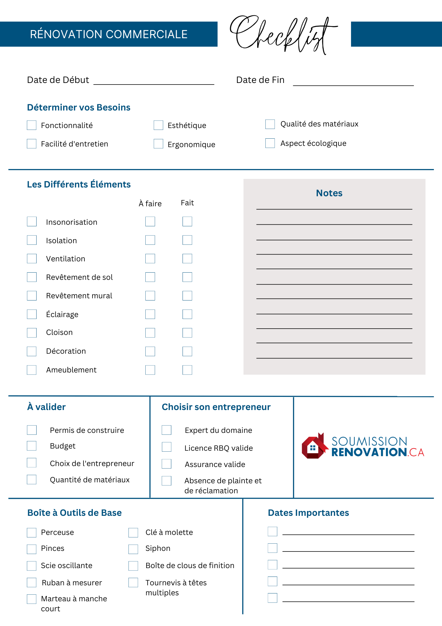checklist rénovation commerciale